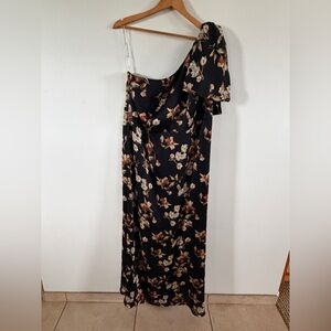 Sachin + Babi Black Floral One-Shoulder Maxi Dress 18 W
